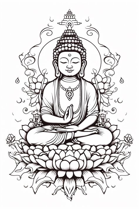 A serene depiction of Buddha in his favorite pose, captured in a striking black and white tattoo design. This timeless symbol of tranquility and wisdom embodies inner peace and enlightenment, inviting contemplation and reflection. #Buddha #Tattoo #Design #BlackAndWhite #SereneInk #Peaceful #Enlightenment Pose Tattoo, Buddha Symbols, Black And White Tattoo, Buddha Drawing, Buddha Tattoo Design, Buddhist Art Drawing, Buddha Art Drawing, Buddha Tattoos, Buddha Artwork