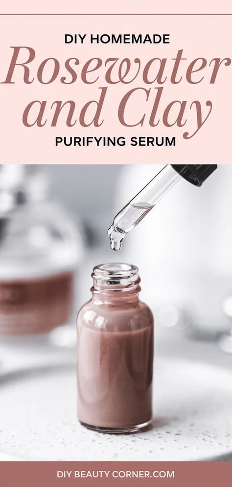 Detox Rosewater & Clay Serum Face Serum Diy Homemade, Diy Korean Skincare Recipes, Homemade Face Serum Recipes, Apothecary Recipes, Face Serum Recipe, Rose Serum, Beauty Diy Skincare, Diy Face Cream, Homemade Skincare