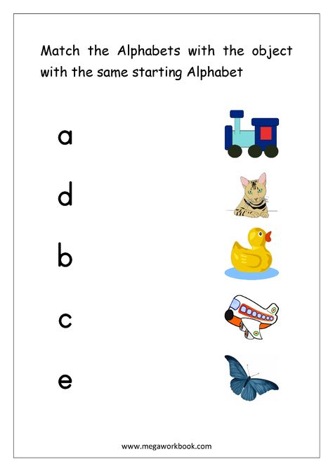 Worksheet - Match Object With The Starting Alphabet (Small Letters) Preschool Alphabet Book, Letter Matching Worksheet, Writing Practice Preschool, Free English Worksheets, Letter Worksheets For Preschool, Beginning Sounds Worksheets, Phonics For Kids, Printable Alphabet Worksheets, Small Alphabets