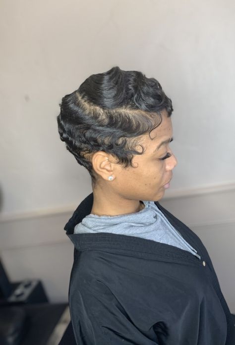 Finger Waves Short Hair, Future Hairstyles, Finger Wave Hair, Black Hair Short Cuts, Short Hair Waves, Short Hair Images, Natural Hair Short Cuts, Short Hair Black, Simple Hairstyles