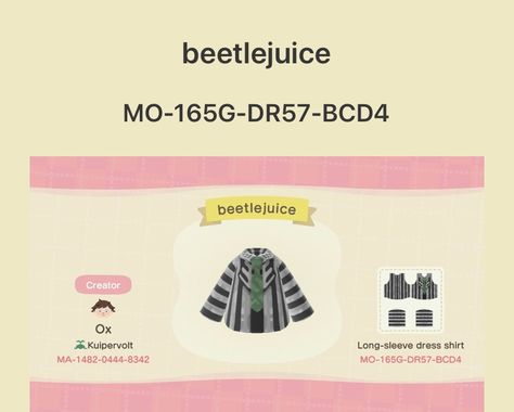 Beetlejuice Animal Crossing, Acnh Beetlejuice, Beetlejuice Suit, Acnh Idea, Acnh Outfits, Animal Crossing Custom Designs, Tom Nook, Funny Clothes, Acnh Design Codes