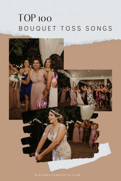 Images of a bride throwing her bouquet to her bridesmaids by Austin, TX wedding photographer Nikk Nguyen overlaid with text that reads Top 100 Bouquet Toss Songs. Bouquet Toss Songs, Wedding Song List, Wedding Reception Activities, Country Bouquet, Indoor Wedding Receptions, Bride Planning, Wedding Planning Timeline, Bouquet Toss, Outdoor Wedding Reception