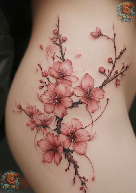 The Art and Symbolism of Cherry Blossom Tree Tattoo Designs: A Comprehensive Exploration - inktat2.com Flower Tatoos Woman Arm, Cherry Blossom Drawing Tattoo, Cherry Blossom Tattoo Sleeve Woman, Japanese Cherry Blossom Tattoos, Japanese Sakura Tattoo, Cherry Blooms Tattoo, Japanese Tattoo Flower, Sakura Flower Tattoo, Tattoo Collage