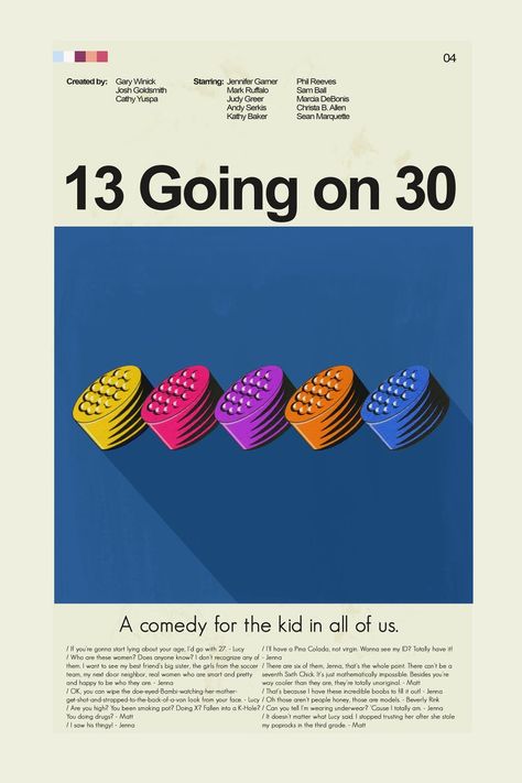 13 Going On 30 Poster Art, 13 Going On 30 Aesthetic Poster, 13 Going On 30 Poster, Spotify Glass Art, Retro Film Posters, Room Pics, Movie Decor, 13 Going On 30, Movie Wall