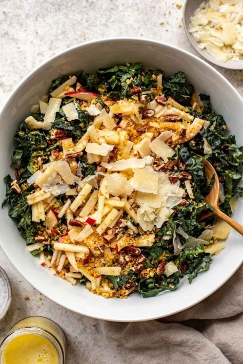 Crunchy Creamy Tahini Salad, Salad With Apples And Pecans, Crunchy Kale Salad, Kale Salad With Apples, Yum Salad, Kale Apple Salad, Crunchy Kale, Tahini Salad Dressing, Tahini Dressing Recipe