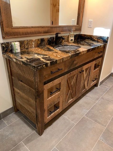 Bringing Luxury to Your Daily Routine: Top Bathroom Interior Design Ideas Barnwood Bathroom Vanity, Rustic Bathroom Cabinet, Reclaimed Wood Bathroom Vanity, Vanity With Drawers, Rustic Bathroom Vanity, Reclaimed Wood Vanity, Farmhouse Bathroom Sink, Farmhouse Vanity, Rustic Vanity