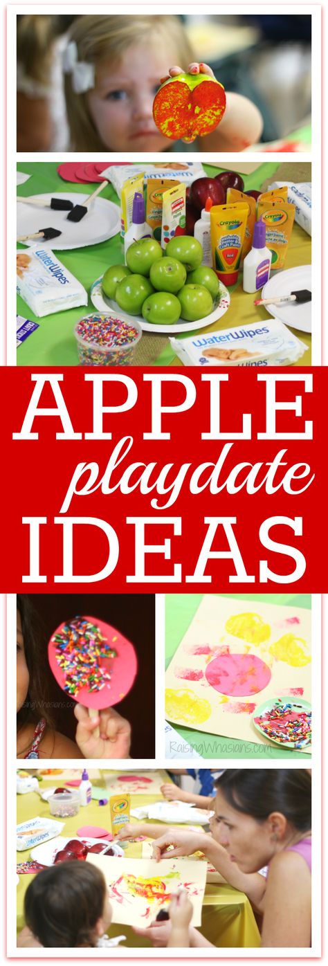 Apple Playdate Ideas for Preschoolers | Crafts, Activities, Snack Ideas for a… Toddler Apple Crafts, Snacks Ideas For Kids, Play Date Ideas, Preschoolers Crafts, Playdate Ideas, Ideas For Preschoolers, Movie Crafts, Apple Activities, Friendsgiving Party