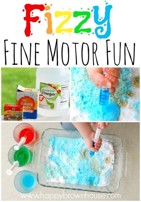 Fizzy Fine Motor Fun activity for Preschoolers -- my kids would love this idea! So simple. Fun Activities For Preschoolers, Preschool Fine Motor Activities, Crafts For Preschoolers, Diy Montessori, Fine Motor Activities For Kids, Preschool Fine Motor, Gross Motor Activities, Brown House, Fine Motor Skills Activities