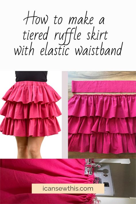 Learn to sew a cute 3 tiered ruffle skirt with this easy tutorial. You can adapt the pattern to make the skirt in any size you want – baby, toddler, child, teen, or adult. You can also change the fullness of the ruffles if that’s what you desire. #sewing Sew A Tiered Skirt, Sewing Elastic Waistband Skirt, Layers Skirt Pattern, 3 Layer Skirt, How To Sew Tiered Skirt, How To Make A Layered Skirt, 3 Tier Skirt Pattern, Adding Ruffles To A Dress, How To Add Ruffles To A Dress