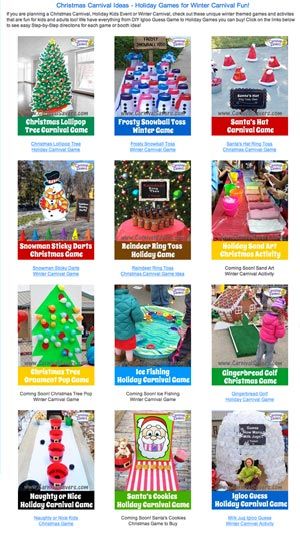 Fun Holiday, Christmas and Winter Games - Many DIY Games Too! Christmas Festival Activities, Holiday Party Kids Games, Carnival Games For Kids, Christmas Fair Ideas, School Festival, Christmas Booth, Fall Carnival, Diy Christmas Party, Holiday Party Kids