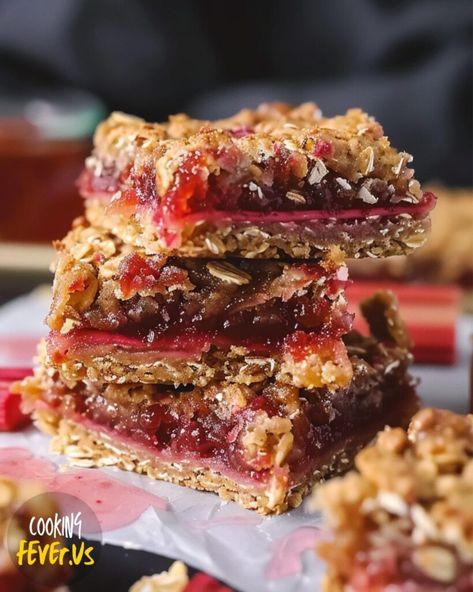 Amish Rhubarb Bars, Amish Oatmeal Rhubarb Bars, Rhubarb Cookies Oatmeal, Gf Squares, Rhubarb Baked Oatmeal, Rhubarb Ideas, Rhubarb Oatmeal Bars, Amish Oatmeal, Rhubarb Bars Recipes