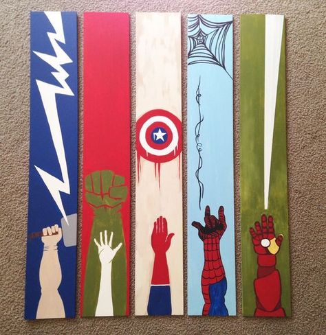 Marvel Diy, Avengers Room, Marvel Room, Superhero Bedroom, Poison Ivy Batman, Superhero Room, Marvel Drawings, Wooden Boards, Avengers Movies