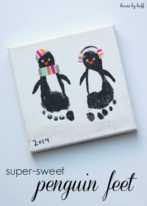 Super-Sweet Penguin Feet - House by Hoff Penguin Feet, Footprint Crafts, Footprint Art, Handprint Crafts, Handprint Art, Easy Christmas Crafts, Holiday Projects, Baby Crafts, Christmas Crafts For Kids