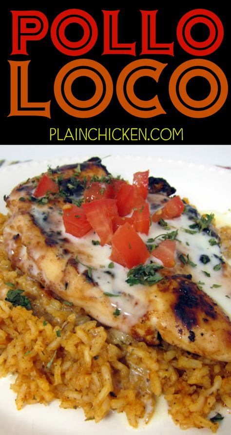 Pollo Loco - grilled chicken over Mexican rice and smothered in white queso - My favorite Mexican recipe! I literally licked my plate! SOOO good!! White Queso, Mexican Chicken And Rice, Mexican Recipe, My Plate, Mexican Rice, Mexican Chicken, Poultry Recipes, Mexican Dishes, Turkey Recipes