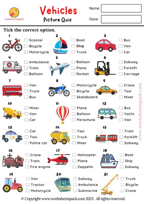 Modes Of Transport Project For Kids, Means Of Transportation Activities, Quizzes For Kids, Free Quizzes, Picture Quiz, Transportation Worksheet, Work Ethics, Esl Grammar, Test For Kids