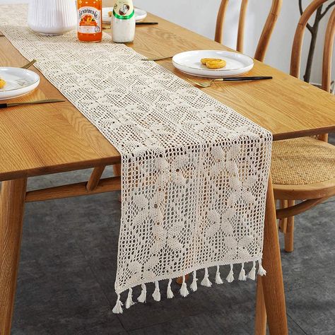 Dining Room Dresser, Boho Table Runner, Macrame Table, Macrame Table Runner, Vintage Farmhouse Style, Lace Table Runners, Luxury Table, Table Flag, Tablecloth Sizes