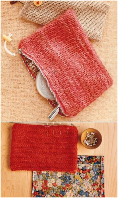 Easy Knit Pouches Knit Christmas Gift Ideas, Easy Knit Gifts Simple, Knitted Pouch Free Pattern, Quick Knit Projects, Easy Knit Christmas Gifts, Quick Knit Gifts For Men, Knitting Easy Projects, Small Pouch Pattern, Hand Knitted Pouch Bag As A Gift