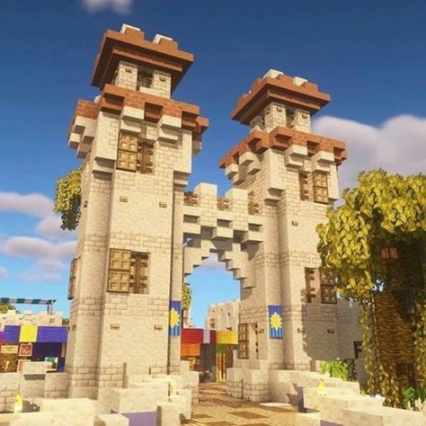 Entrance Minecraft, Desert Market, Minecraft Desert House, Minecraft Oasis, Construction Minecraft, Minecraft Mansion, Minecraft Structures, Minecraft House Plans, Minecraft Farm