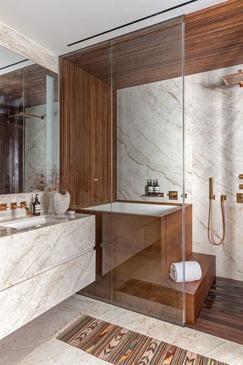 Soaking Tub Shower Combo, Masculine Interior, Japanese Soaking Tubs, New York City Apartment, Stunning Bathrooms, Basement Bathroom, Style Deco, Tub Shower Combo, Bathroom Renos