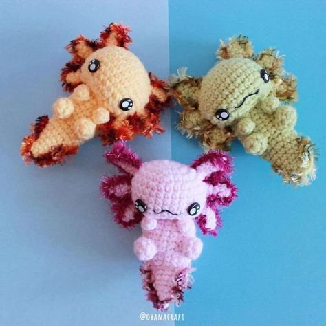 Axolotl Crochet Pattern, Axolotl Crochet, Easy Crochet Patterns Free, Plushie Patterns, Kawaii Crochet, Crochet Collection, Fun Crochet Projects, Fun Crochet, Rainbow Loom