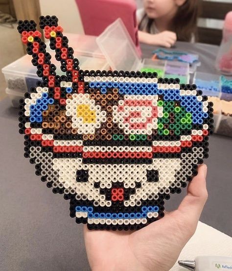 Perler Beads Ideas Kawaii, Ramen Perler Beads, Fuse Bead Crafts, Fuse Bead Art, Pixel Beads Ideas, Perler Bead Kawaii, Kawaii Perler Beads, Fuse Beads Ideas Cute, Kawaii Perler Bead Patterns