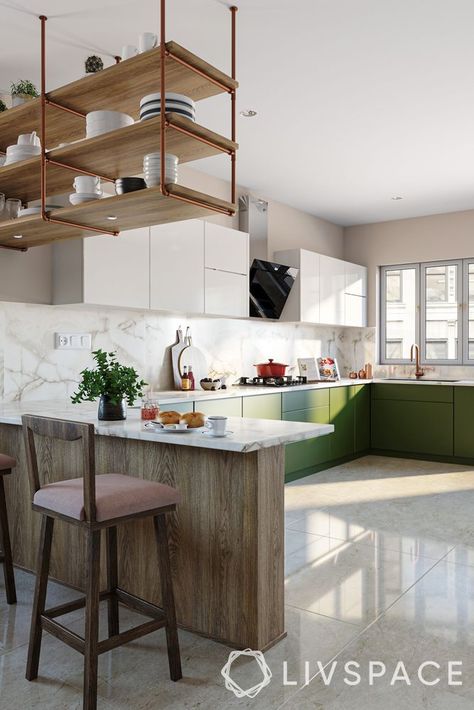 20 Open Kitchens That are Perfect for Small Indian Apartments Indian Kitchens Modern, Open Kitchen Small Apartment, Indian Open Kitchen Design, Indian Kitchen Storage Ideas, Open Kitchen Indian Style, Open Kitchen Ideas Indian, Interior Design Kitchen Small Indian, Traditional Kitchen Ideas Indian, Livspace Kitchen