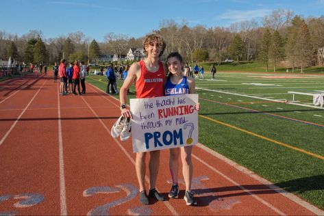 Running Promposal Ideas, Xc Promposal, Xc Hoco Posters, Running Homecoming Proposal, Hoco Proposals Ideas Track, Cross Country Promposal, Track And Field Promposal, Runner Promposal, Track Sadies Proposal