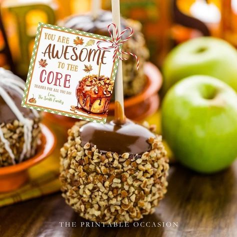 EDITABLE You Are Awesome to the Core Treat Tags, Caramel Apple Favor Tags, Caramel Apple Appreciation Gift Tags Fall Treat Tags Corjl CA1 - Etsy Caramel Apple Treats, Apple Treat, Love Website, Apple Gifts, Invitation Ideas, Fall Treats, Caramel Apple, Some Text, Candy Apples