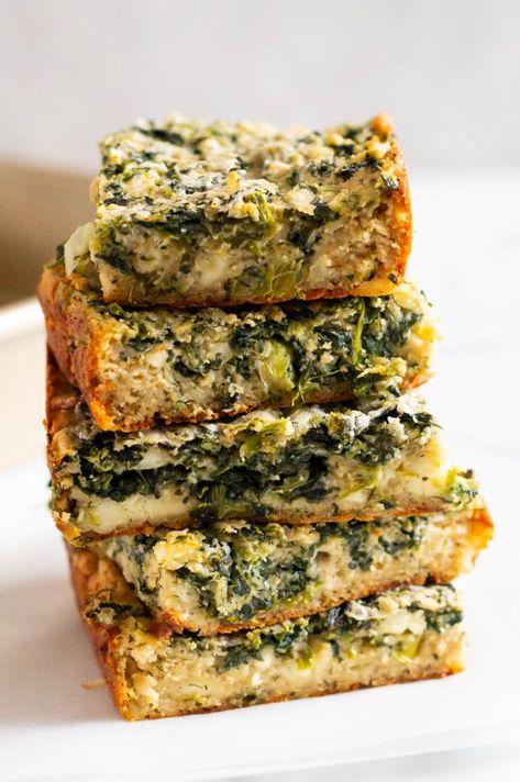 Spinach And Feta Brownies, Feta Brownies, Quiche Squares, Spinach And Cheese Quiche, Spinach Brownies, Quiche Bites, Greek Spinach, Spinach Feta, Cheese Quiche