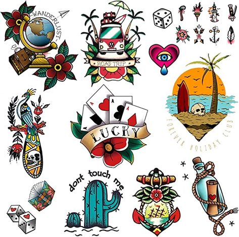 Traditional Tattoo Stickers, Vintage Tattoos, Traditional Tattoo Old School, Traditional Tattoo Flowers, Vintage Tattoo Design, Sailor Jerry Tattoos, Traditional Style Tattoo, Kunst Tattoos, Retro Tattoos