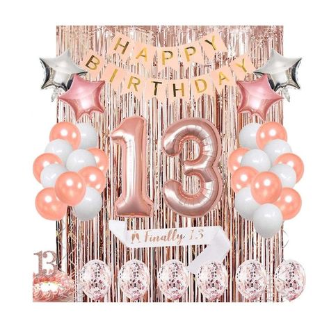 Rose Gold 13th Birthday Party Ideas, 13th Birthday Decorations Girl, Thirteenth Birthday Ideas, Sweet 13 Birthday Party Ideas, 13th Birthday Party Themes, 13 Balloons, 13th Birthday Decorations, Small Birthday Parties, Cor Rose Gold