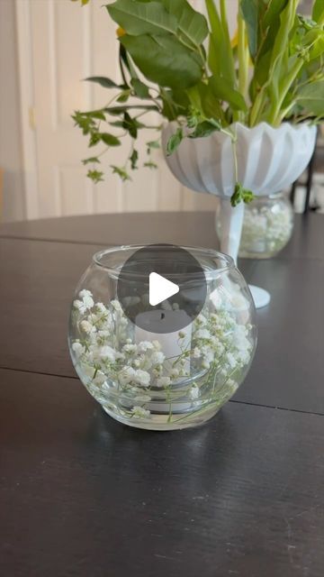 Just Might DIY on Instagram: "This #DollarTree DIY will level up your next #tablescape in no time. #dollartreediy #babysbreath #dinnerparty #decorate #decor #weddingdecor #diydecor #candlescape" Flower Vase With Lights Centerpieces, Dollar Store Vases Centerpiece, Diy Home Centerpieces, Cheap Flower Centerpieces Diy, Simple Dollar Tree Centerpieces, No Candle Centerpieces, Easy Diy Table Centerpieces, Wedding Diy Decorations Cheap, Xv Centerpieces Ideas