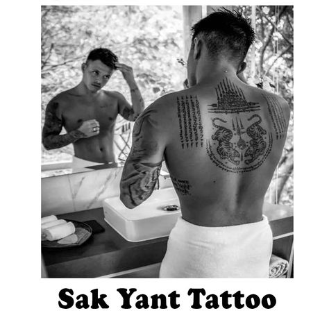 What are Sak Yant Tattoos? | Designs, Meanings, History 2023 Sak Yant Back Tattoo, David Beckham Tattoos, Tato Irezumi, Man With Tattoos, Buddhist Tattoo, Tattoo Placements, Thailand Tattoo, Bamboo Tattoo, Sak Yant Tattoo