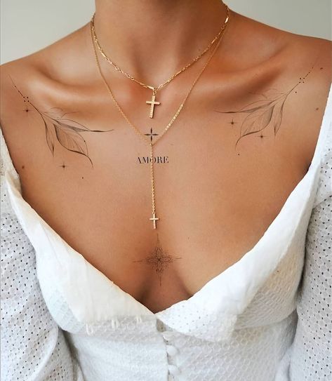 Collarbone Tattoos, Feminine Back Tattoos, Clavicle Tattoo, Collarbone Tattoo, Feminine Tattoo Sleeves, Bone Tattoos, Spine Tattoos For Women, Chest Tattoos For Women, Original Tattoos