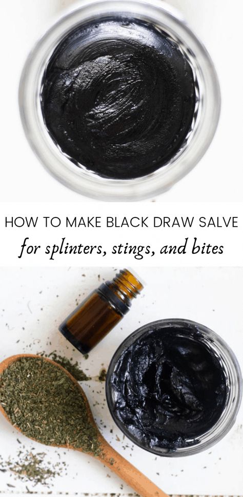 How to make black drawing salve for splinters, bites, stings, and skin irritations. Homemade drawing salve recipe for all-natural home remedies. #homeremedies Black Drawing Salve, Drawing Salve, Salve Recipes, Black Drawing, Spider Bites, Ginger Benefits, Natural Healing Remedies, Diy Remedies, How To Make Drawing