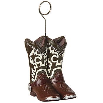 Cowboy boot balloon weight and/or photo holder. Cowboy Boot Centerpieces, Boot Centerpiece, Western Centerpieces, Boot Holder, Boots Photo, Balloon Holders, Photo Balloons, Cowboy Decorations, Western Theme Party