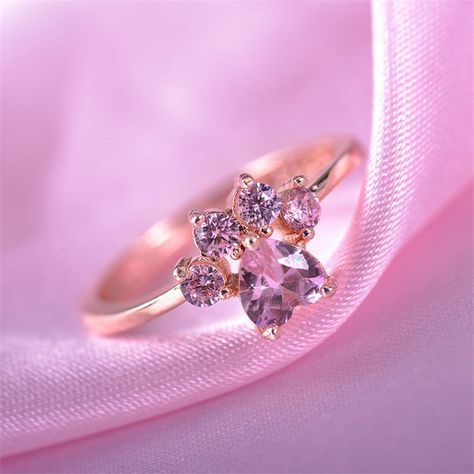 Cute Cartoon Cat's Paw Crystal Engagement Design Hot Sale Rings For Women Pink Zircon Cubic Elegant Rings Female Wedding Jewelry - Rings - AliExpress Cat Rings Jewelry, Crystal Engagement Rings, Paw Ring, Gatto Carino, Cat's Paw, Stackable Wedding Bands, Gold Color Ring, Sterling Silver Wedding Band, Cat Ring