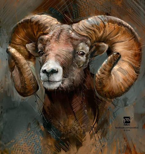 ArtStation - #ram --SOLD--, psdelux ... Sheep Paintings, Big Horn Sheep, Sheep Art, Wildlife Paintings, Realistic Drawings, Animals Images, Wildlife Art, Animal Paintings, Animal Drawings