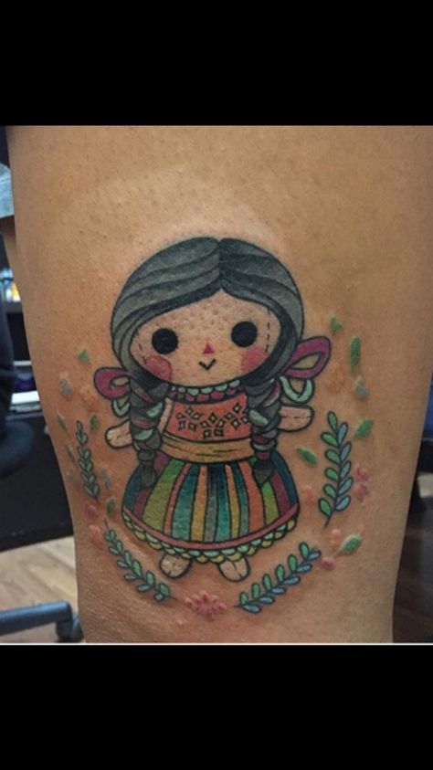 Mexican Doll Tattoo, Doll Tattoo, Mexican Doll, Tattoos Ideas, Piercing Tattoo, Bell Bottoms, Watercolor Tattoo, Tatting, Tattoo Ideas