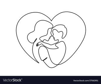 Mother's Day Illustration Design, Mother And Son Line Art, Happy Mother Day Card, Heart Vector Illustration, Line Drawing Woman, Mothers Day Drawings, Mom Drawing, Happy Mother Day, Happy Mother's Day Greetings