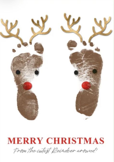 Reindeer Feet Craft Footprint Art, Reindeer Footprint Art, Christmas Card Angel, Reindeer Footprint, Baby Christmas Card, Reindeer Card, Christmas Elephant, Baby's 1st Christmas, Baby Handprint