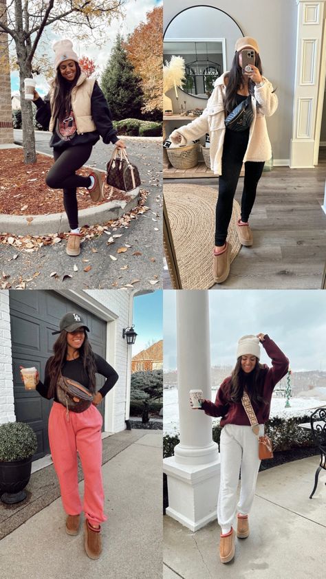 Tazz Slipper Outfit Leggings, Cozy Slippers Aesthetic, Styling Ugg Tazz, Outfits With Tazz Uggs, Talisman Uggs Outfit, Tazz Platform Uggs Outfit, Ugh Platform Slippers Outfits, 50 Degree Weather Outfit Winter Casual, Ugg Talisman Slippers Outfit