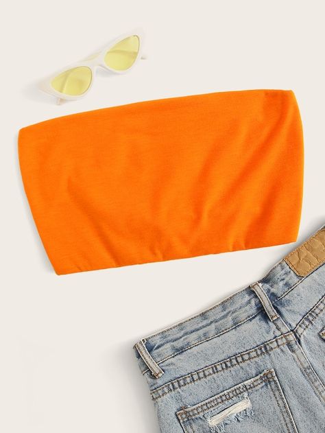 Top Naranja, Orange Tube Top, Tube Top Outfits, Black Tube Tops, Striped Tube Top, Bright Fabrics, Tube Top Dress, Crop Top Outfits, Cropped Tube Top