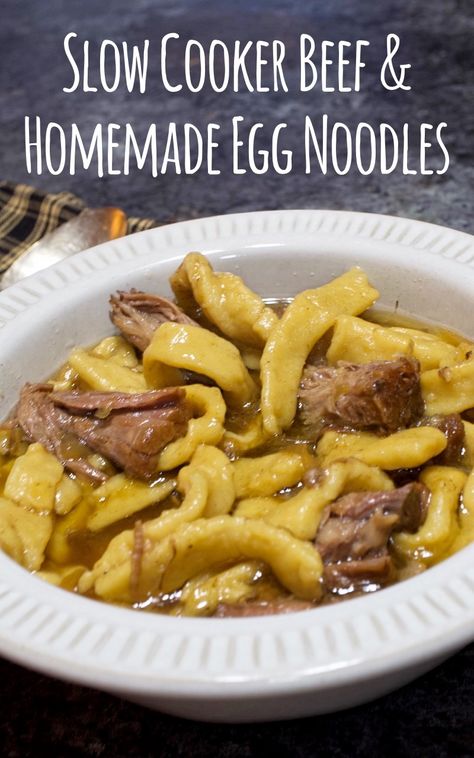 Beef & homemade egg noodles are the ultimate comfort food and these are made in the slow cooker.  See plenty of tips and pictures over at My Country Table. #beefandnoodles #beefandeggnoodles #homemadeeggnoodles #eggnoodles #slowcookerrecipes Vegetable Beef Soup With Egg Noodles, Homemade Beef Noodles, Homemade Beef And Noodles Crockpot, Homemade Beef And Noodles Recipe, Pressure Cooker Beef And Noodles, Beef And Noodles Stove Top, Homemade Beef And Noodles, Amish Beef And Noodles, Egg Noodles Recipes