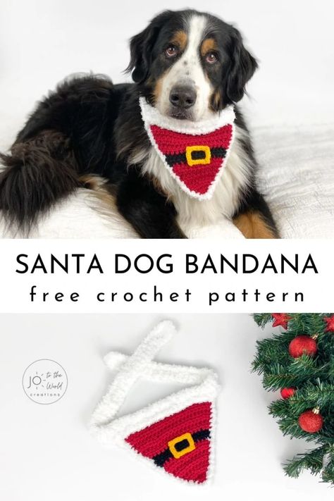 Santa Dog Bandana Crochet Pattern | Jo to the World Creations Christmas Dog Hat, Crocheting Inspiration, Kat Haken, Dog Bandana Pattern, Crochet Dog Clothes, Crochet Pet, Christmas Dog Outfits, Dog Patterns, Christmas Crochet Patterns Free