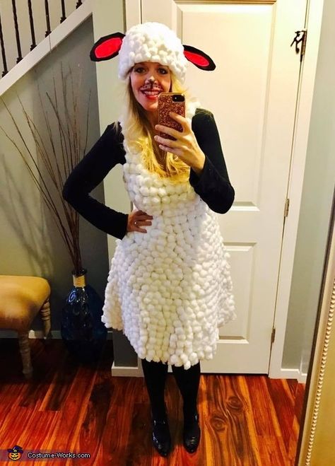 Sherry: My company has a big Halloween party every year and each Dept has a theme. This year ours was Old McDonalds Farm. I made my sheep costume myself. I bought... Diy Animal Costumes, Homemade Animal Costumes, Animal Costumes Women, Baby Sheep Costume, Diy Sheep Costume, Farm Costumes, Baby Lamb Costume, Farm Animal Costumes, Diy Sheep