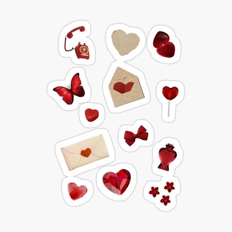 Red Theme Stickers, Red Stickers Aesthetic Printable, Stickers Couple, Romantic Stickers, Red Journal, White Scrapbook, Feelings Book, Sticker Template, Love Spell