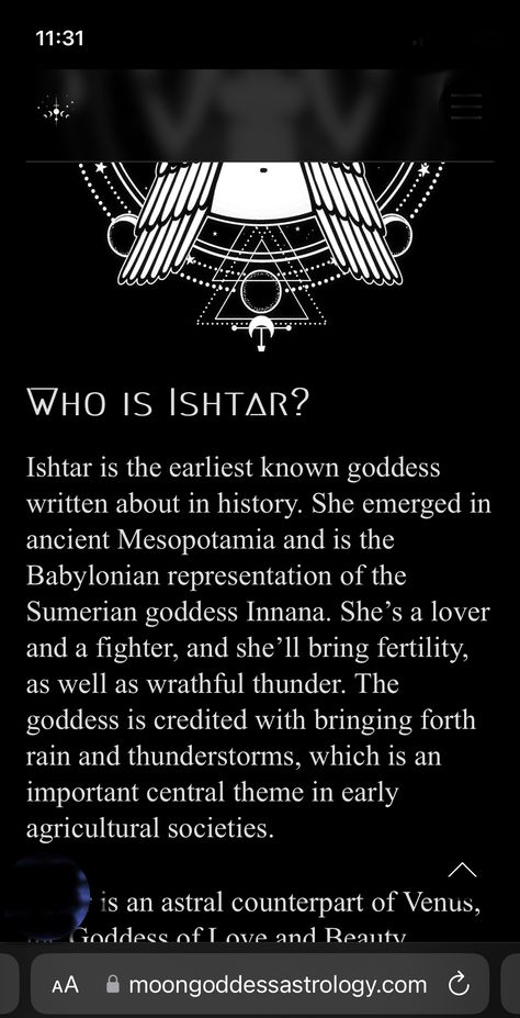 Ishtar Goddess Symbols, Dark Godesses, Chakra Prompts, Venus Worship, Egyptian Beliefs, Inanna Goddess, Sumerian Gods, Star Of Ishtar, Maat Goddess