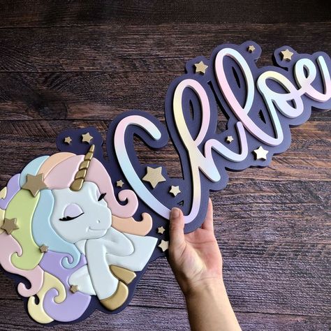 Craft beautiful Easter baskets and wood projects with Cricut for teachers. Dark Purple Paint, Unicorn Name Sign, Cloud Names, Nursery Wood Sign, 3d Unicorn, Unicorn Decor, Unicorn Names, Unicorn Nursery, Laser Cut Wood Crafts