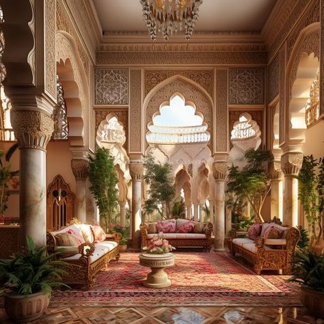 Arabian Interior Design, African Palace, Sandstone Castle, Arabian Interior, Arabian Palace, Castle Sketch, Islamic Interior Design, Bohemian Interior Design, Fantasy Rooms